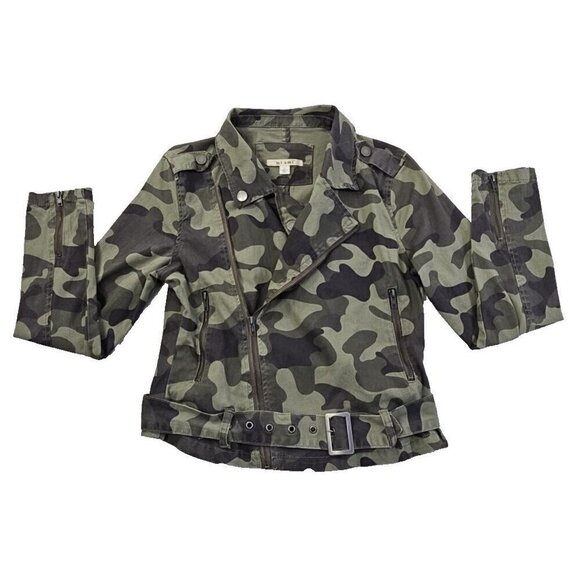 miami Jackets & Blazers - Mi Ami Women's Full Zip‎ Jacket Size Small Green Camo Safari Buckle Pockets EUC